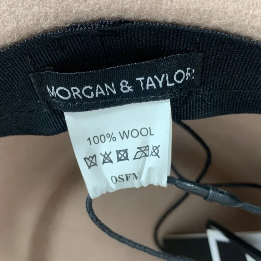 Morgan & Taylor 100% Australian Wool Tan Fedora Hat Gold Trim Band OSFM Adj NWT
